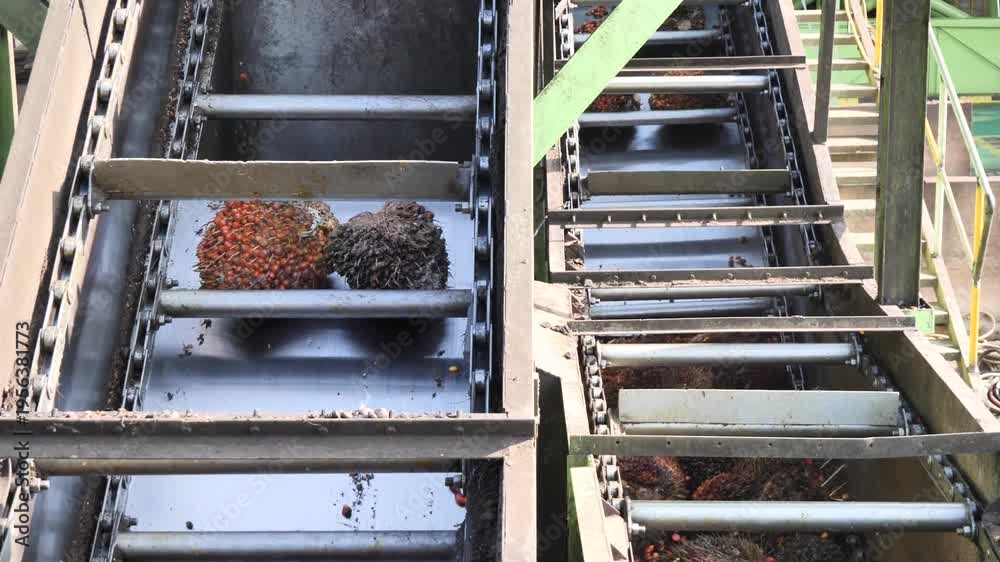 Fflb Ramp Oil Palm Fresh Fruit Bunches (FFB) on an Industrial Conveyor Loading ...