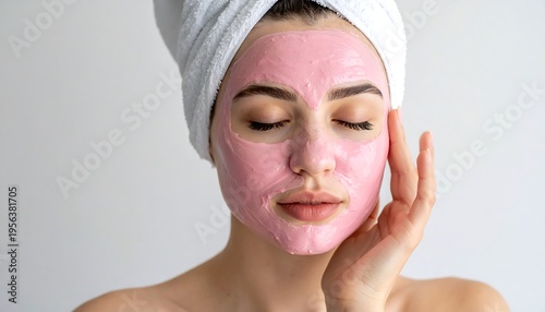 Wallpaper Mural Woman with Pink Face Mask and White Towel on Head. Torontodigital.ca
