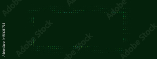 Digital binary code frame on dark green background for cybersecurity and data encryption themes