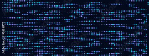 Abstract Quantum Computing Data Stream Visualization with Blue and Purple Glowing Digital Pixels