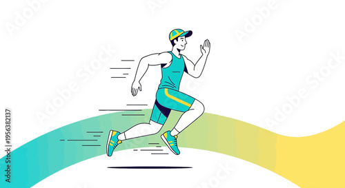 Athletic man jogging with determination and energy in a vivid color scheme environment
