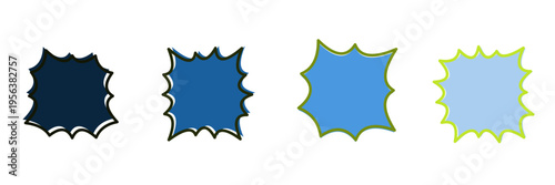 Set of Blue Comic Book Action Burst Stickers for Social Media and Digital Scrapbooking Graphics