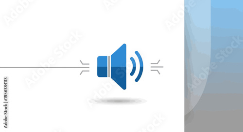 Blue sound icon with emanating wave symbols on pristine white presentation background