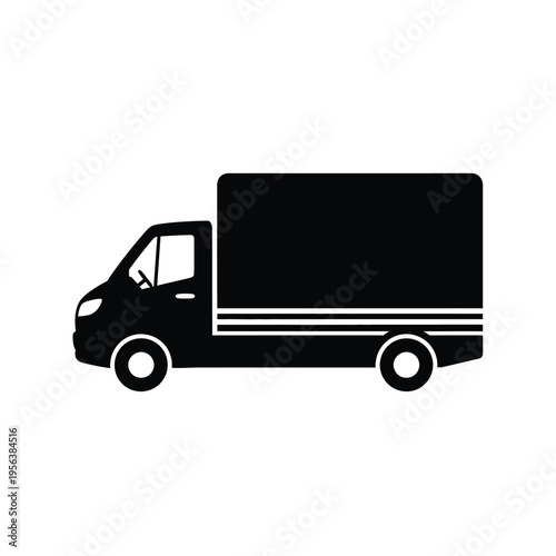 Delivery truck silhouette represents logistics and freight transportation services.