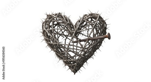 Thorns forming heart shape with nail.