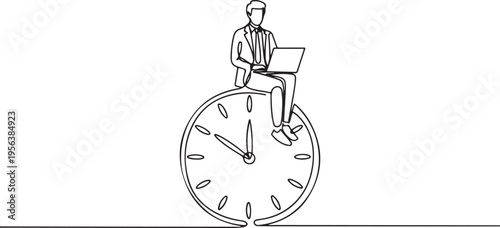 Man on Laptop Riding a Clock illustration