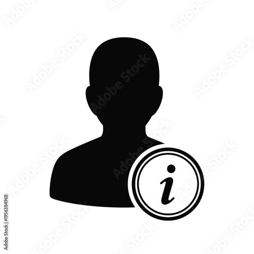 User profile silhouette features an information symbol overlaid on the lower right side.
