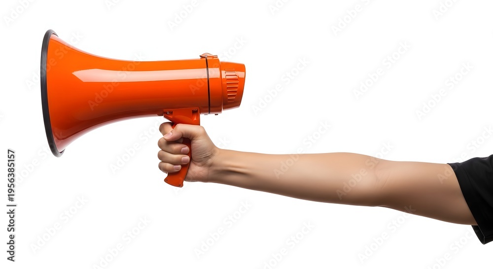 Fototapeta premium A person holding an orange megaphone for loud communication