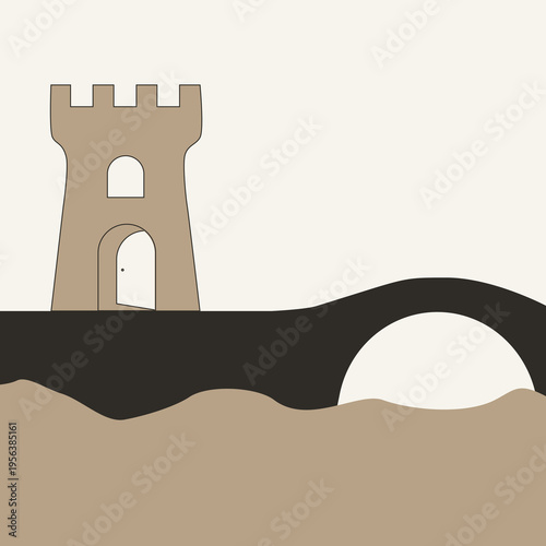 Cuadro en lienzo Minimalist Tower and Path Icon | Christian Symbol of Refuge, Protection and Spir