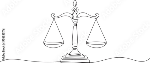 Simple line drawing of justice scales legal balance