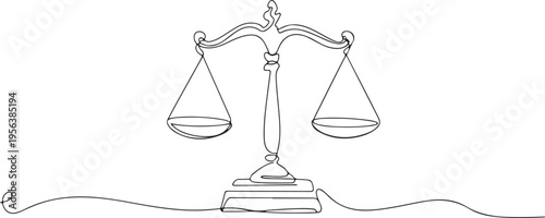 Stylized line art of justice scales legal balance