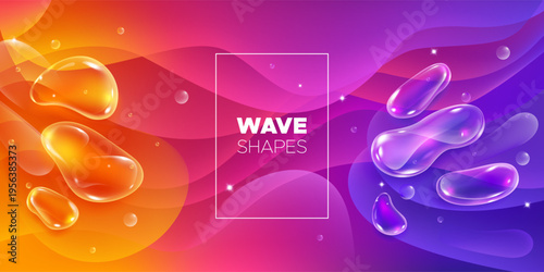 Abstract Fluid Background. Colorful Gradient Poster with 3d Liquid Shapes. Abstract Waves with Vibrant Colors. Multicolor Dynamic Modern Background. Shiny Water Drops. Futuristic Neon Glass Wallpaper.