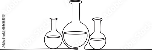 Three Laboratory Flasks With Liquid On White Background