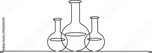 Three Laboratory Flasks With Liquid On White Background