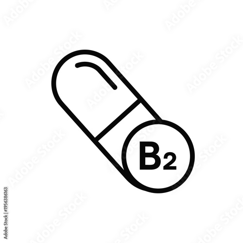 A stylized outline drawing of a capsule pill contains the label B2 inside a circle.