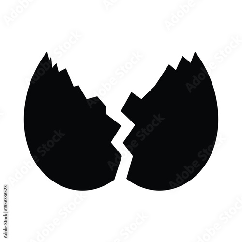 Broken eggshell icon signifies fragility or a cracked concept on a white background.