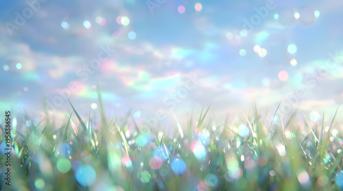 Hermoso paisaje de hierba verde bajo cielo azul brillante
