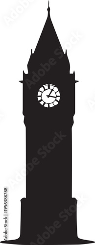 Big ben vector silhouette illustration, famous clock tower line art design