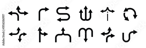 Way Direction Arrow Sign Vector with Three-Way Road Arrows