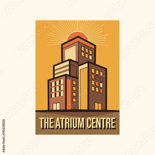 Mid-Century Modern Apartment Building Logo with Sun Rays in Bright Studio