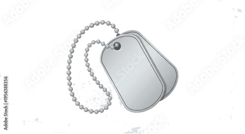 Blank Metal Military Dog Tags with Bead Chain Isolated on White Background