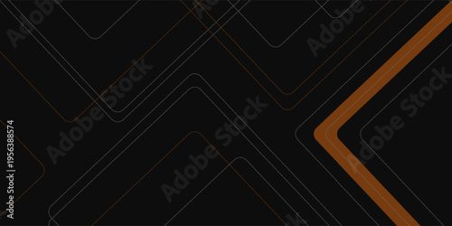 Black abstract wide horizontal banner with orange and gray lines, arrows and angles. Dark modern sporty bright futuristic abstract background. Wide vector illustration EPS10.