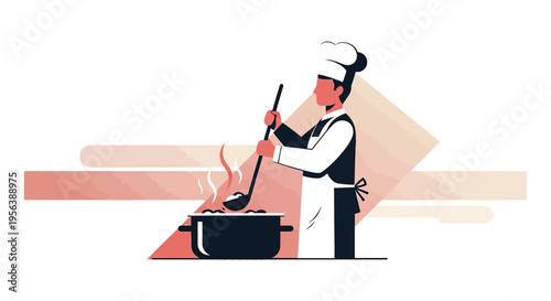 Chef preparing delicious meal, flat design illustration capturing the culinary arts and gastronomy