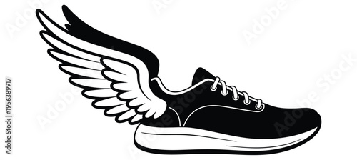 Winged Shoe Illustration for Fast Athletic Footwear and Sports Training