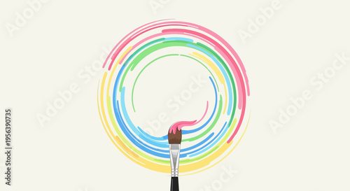 Colorful artistic brushstroke circle with paint dripping from the brush art design