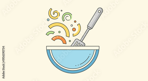 Colorful culinary creation: A vibrant and playful composition of a mixing bowl and utensil evoking
