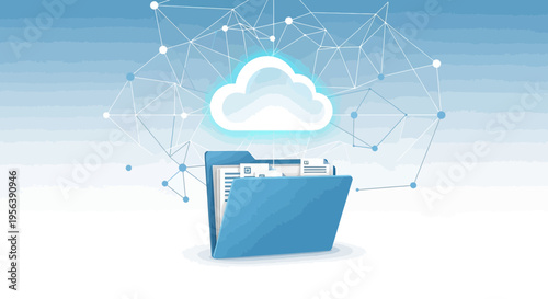 Cloud data storage vector illustration with folder and network connection concept
