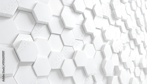 White 3D geometric hexagonal pattern, clean, modern design