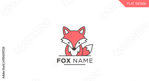 Cute Cartoon Fox Illustration with Flat Design Style - Charming Animal Character Graphic Element for Logos or Mascots