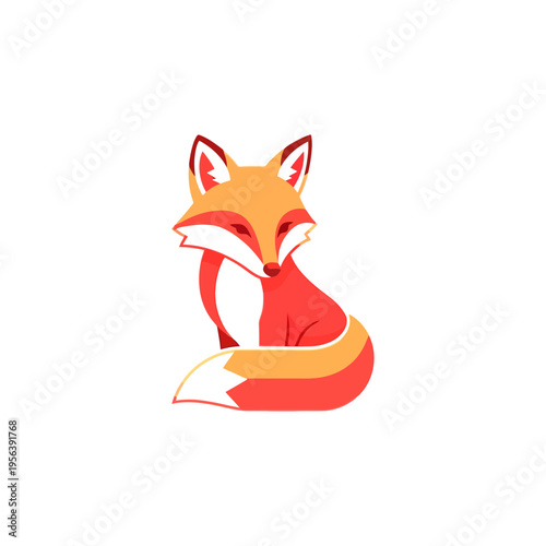 Cute flat design fox illustration in sitting pose. Minimalist stylized wild animal vector art with red and orange colors.
