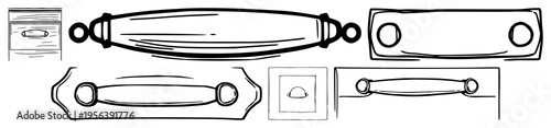 Apothecary cabinet drawer handle set with black line art illustration on white background featuring apothecary, cabinet, drawer, handle with minimalist and black and white