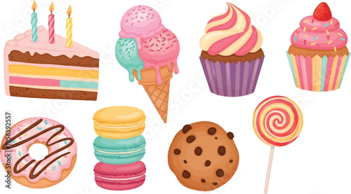 Vector Illustration Colorful Sweet Desserts and Candies Illustration Set