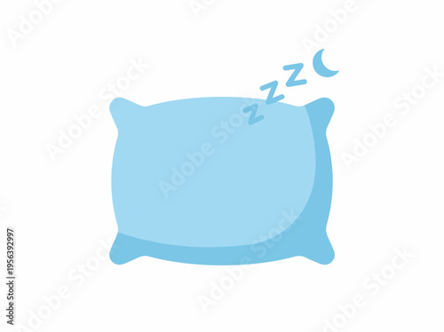 A serene light blue pillow with zzz marks floats in air.