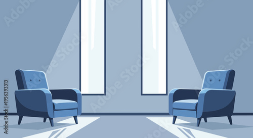 Contemplative space featuring two cozy armchairs bathed in soft light illustration