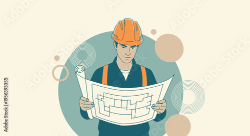 Craftsman scrutinizing architectural blueprint, emphasizing design precision and construction