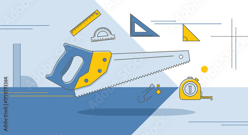 Creative architectural design vector with hand saw and construction tools elements