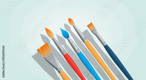Creative art supplies, an arrangement of brushes on an elegant bright backdrop offering artistic