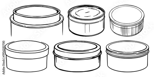 Metal pomade tin set with black line art and white background featuring pomade, metal, tin, line art with illustration and graphic design