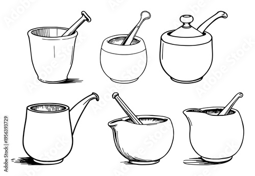 Ceramic shaving scuttle set with black line art design featuring shaving implement, earthenware, bathroom accessory with minimalism and black and white