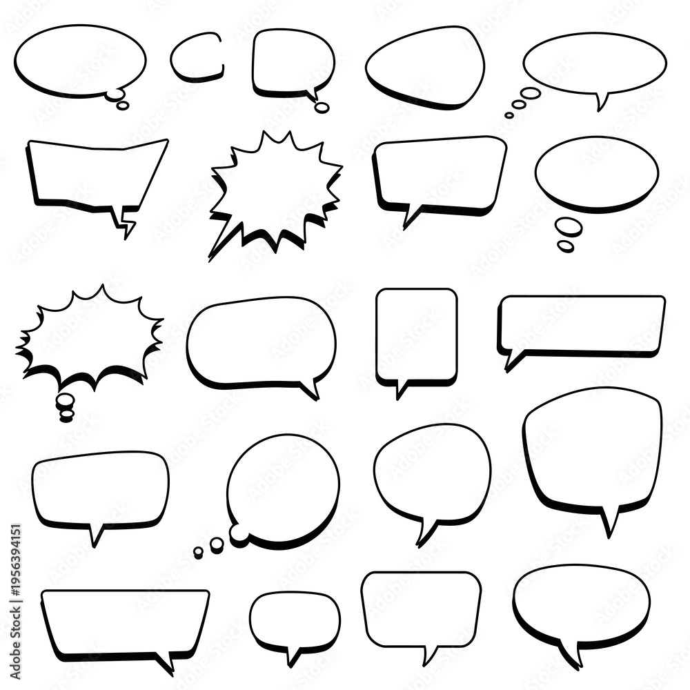 Fototapeta premium A versatile collection of hand-drawn vector speech bubbles and thought clouds, perfect for conveying diverse communication concepts and dialogue in creative design projects or comic strip layouts