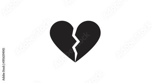A striking monochrome graphic of a broken heart, conveying universal themes of heartbreak, emotional pain, loss, profound sadness, separation, and the end of relationships