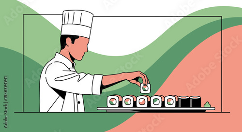Culinary artisan crafting exquisite sushi rolls with precision and finesse artwork