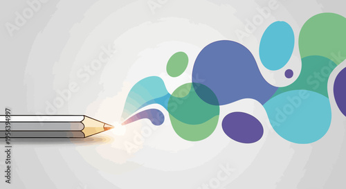 Creative artwork concept presenting a pencil drawing colourful abstract shapes on white background