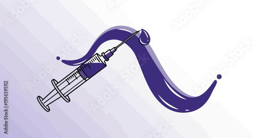 Creative medical illustration of a syringe with a fluid swirl design element for treatment