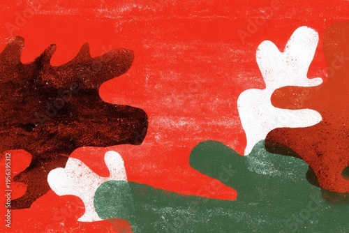 Abstract red green textured background with organic shapes