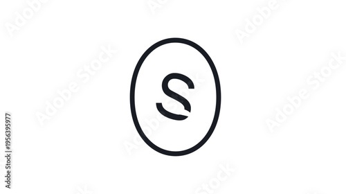 Stylized lowercase 's' letter in a black circular frame. Modern minimalist initial icon, graphic design element for branding.